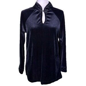 Vtg Cinema Etoile Women’s Black Velvet Keyhole Frog Button Goth Witchy Top Sz Sm